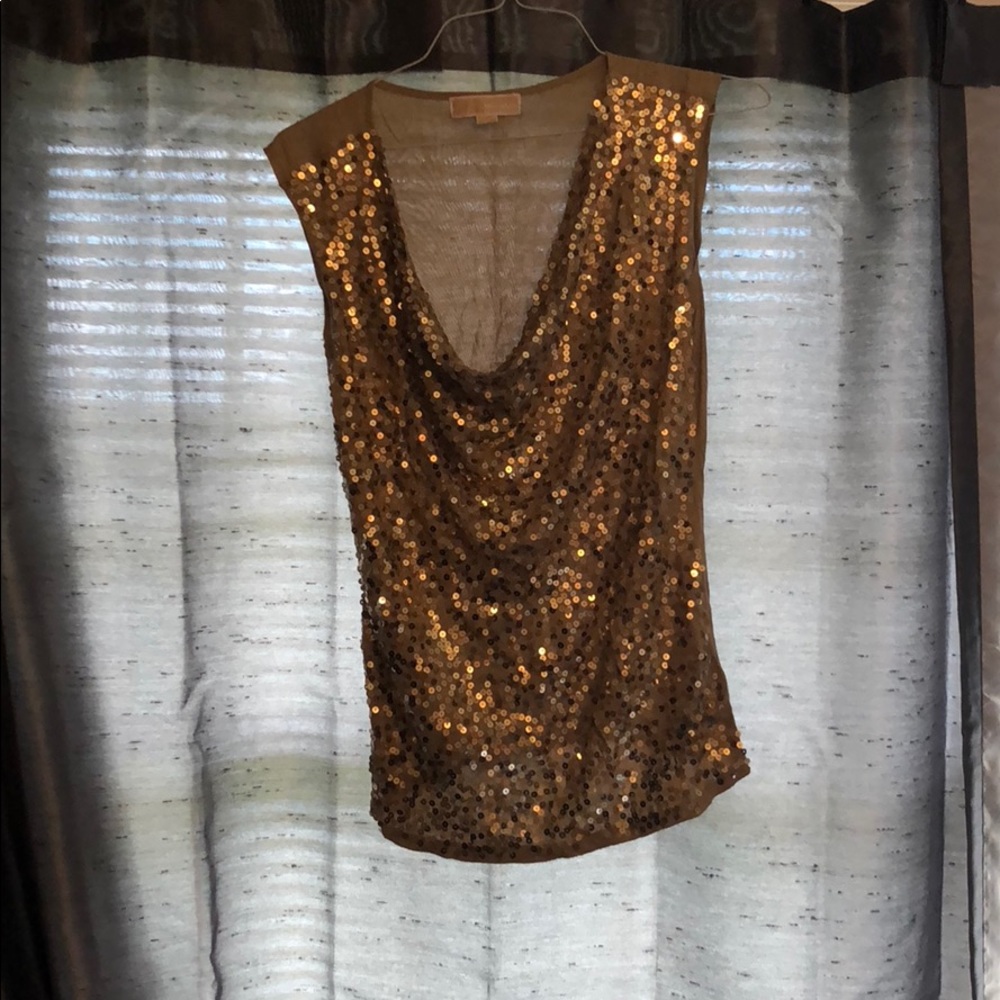 Sequined Michael Kota top.